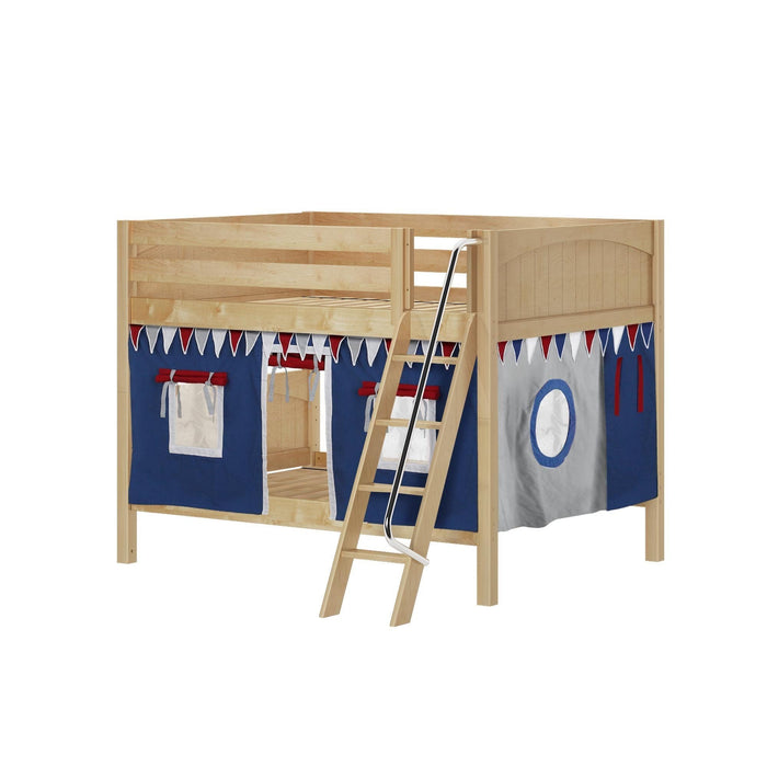 Maxtrix Full Low Bunk Bed with Angled Ladder + Curtain