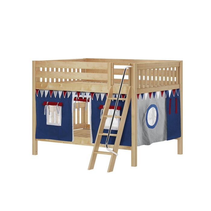 Maxtrix Full Low Bunk Bed with Angled Ladder + Curtain