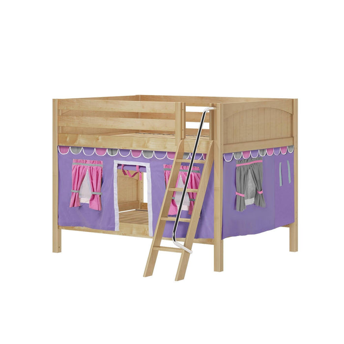 Maxtrix Full Low Bunk Bed with Angled Ladder + Curtain