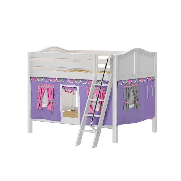 Maxtrix Full Low Bunk Bed with Angled Ladder + Curtain