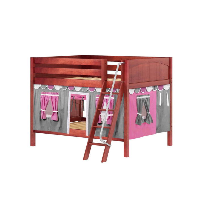 Maxtrix Full Low Bunk Bed with Angled Ladder + Curtain