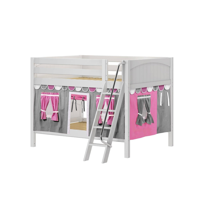 Maxtrix Full Low Bunk Bed with Angled Ladder + Curtain