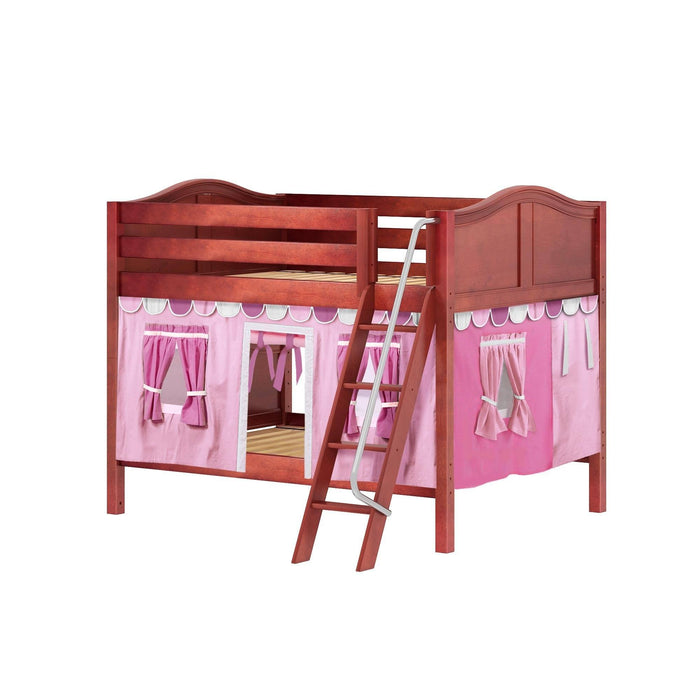 Maxtrix Full Low Bunk Bed with Angled Ladder + Curtain