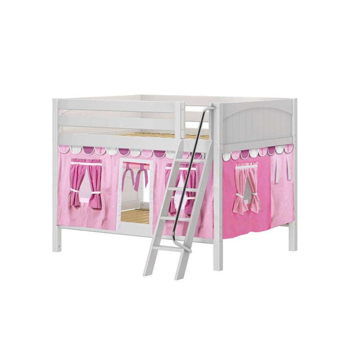 Maxtrix Full Low Bunk Bed with Angled Ladder + Curtain
