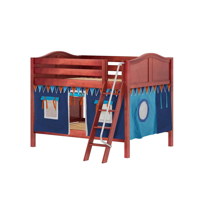 Maxtrix Full Low Bunk Bed with Angled Ladder + Curtain