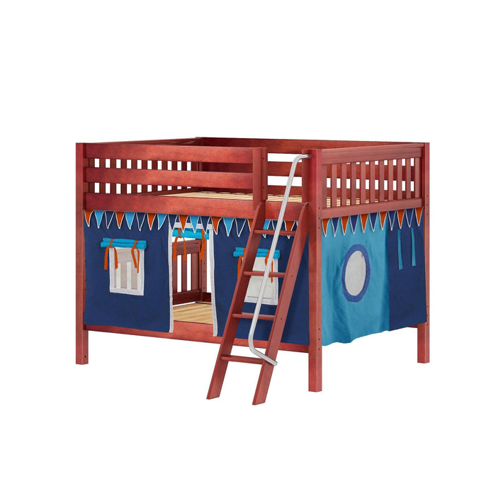 Maxtrix Full Low Bunk Bed with Angled Ladder + Curtain