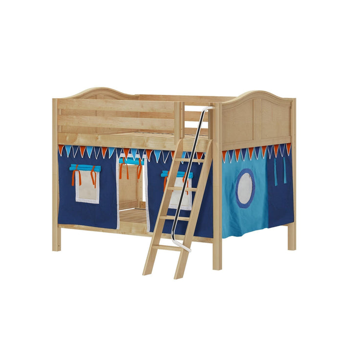 Maxtrix Full Low Bunk Bed with Angled Ladder + Curtain