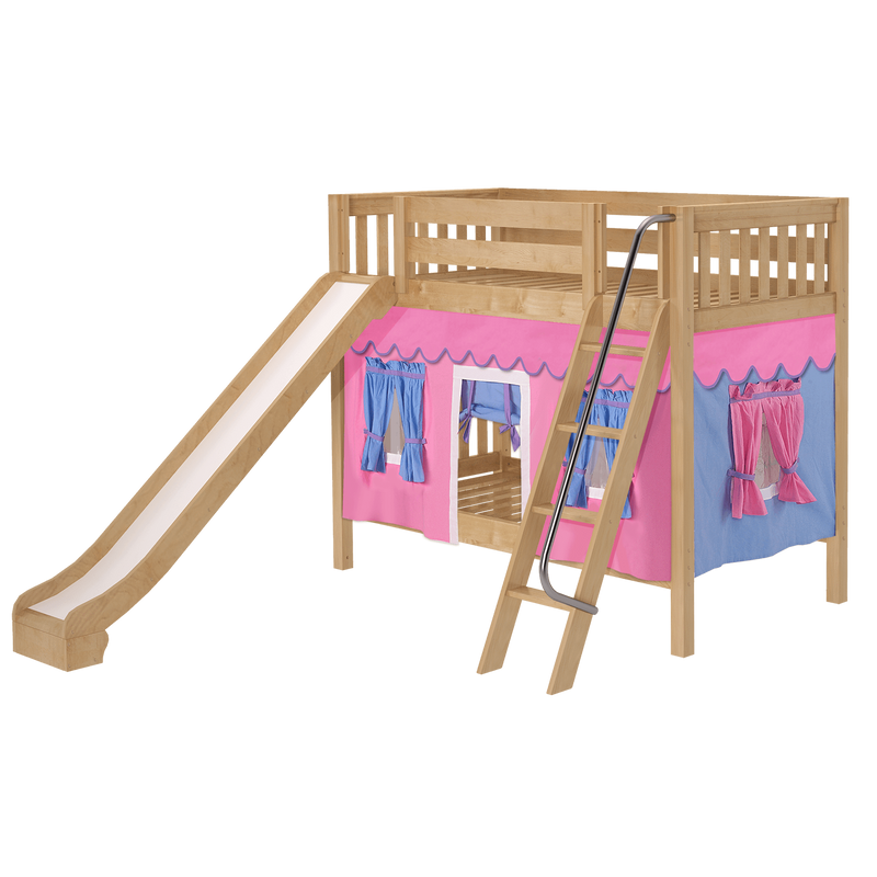 Maxtrix Twin Medium Bunk Bed with Angled Ladder, Curtain + Slide