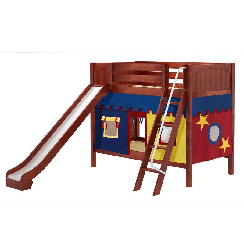 Maxtrix Twin Medium Bunk Bed with Angled Ladder, Curtain + Slide