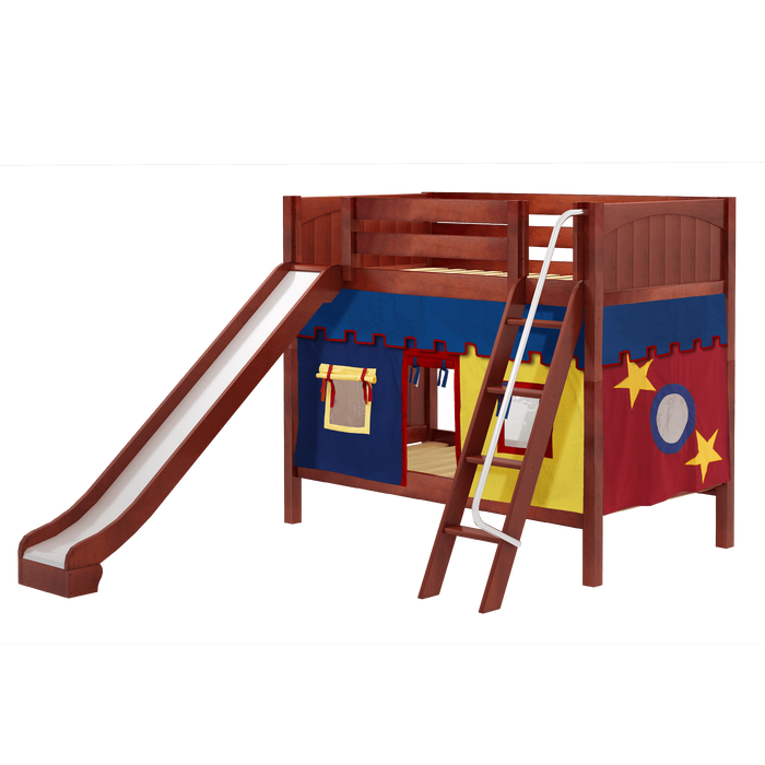 Maxtrix Twin Medium Bunk Bed with Angled Ladder, Curtain + Slide