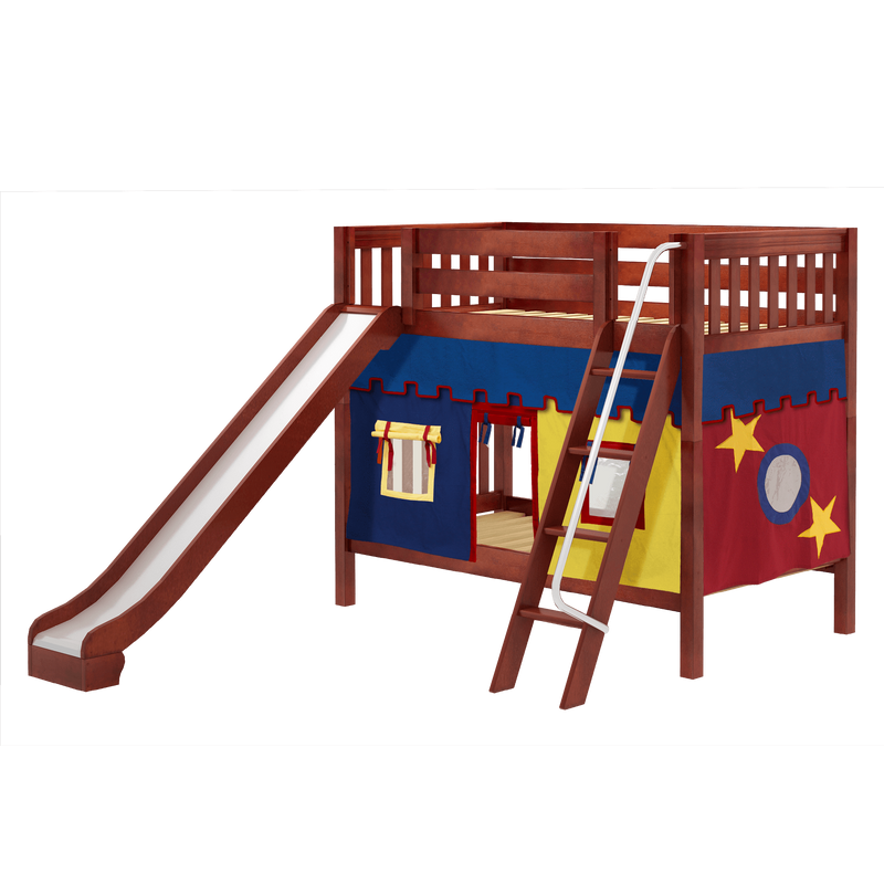 Maxtrix Twin Medium Bunk Bed with Angled Ladder, Curtain + Slide