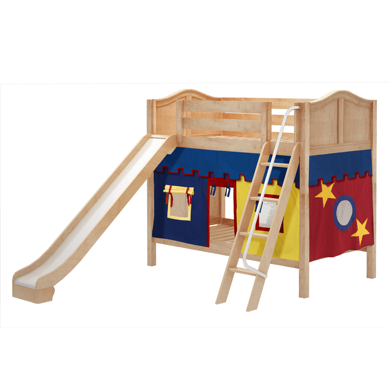 Maxtrix Twin Medium Bunk Bed with Angled Ladder, Curtain + Slide