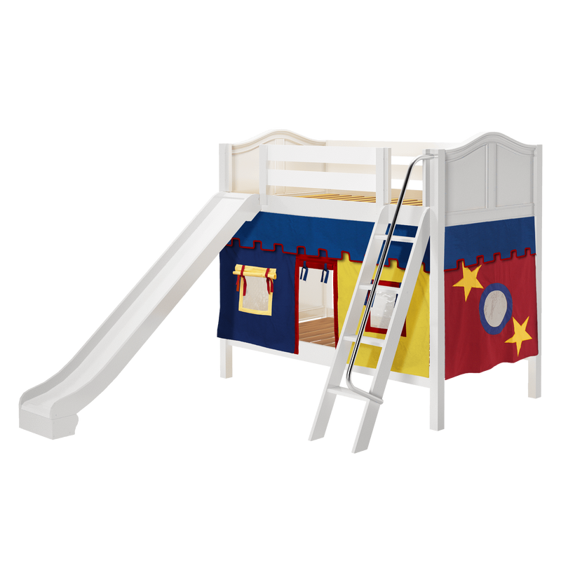 Maxtrix Twin Medium Bunk Bed with Angled Ladder, Curtain + Slide