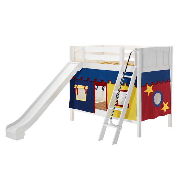 Maxtrix Twin Medium Bunk Bed with Angled Ladder, Curtain + Slide