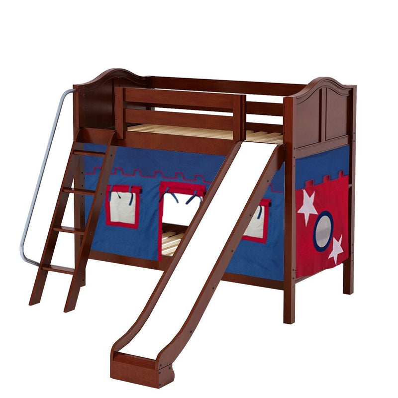 Maxtrix Twin Medium Bunk Bed with Angled Ladder, Curtain + Slide