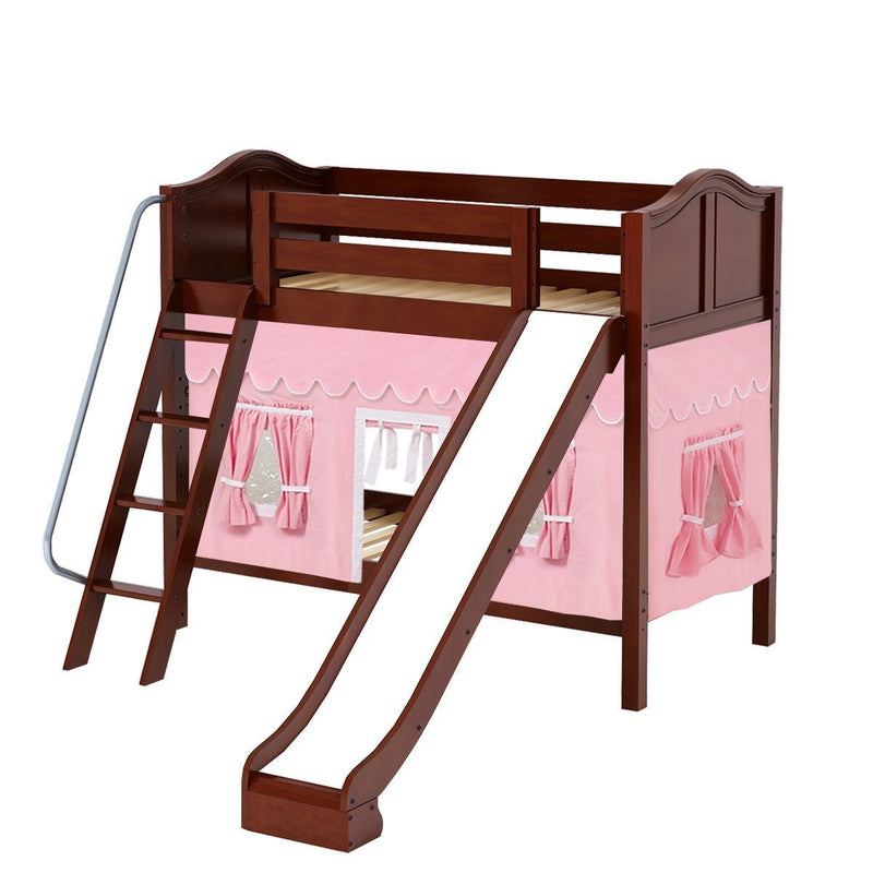 Maxtrix Twin Medium Bunk Bed with Angled Ladder, Curtain + Slide