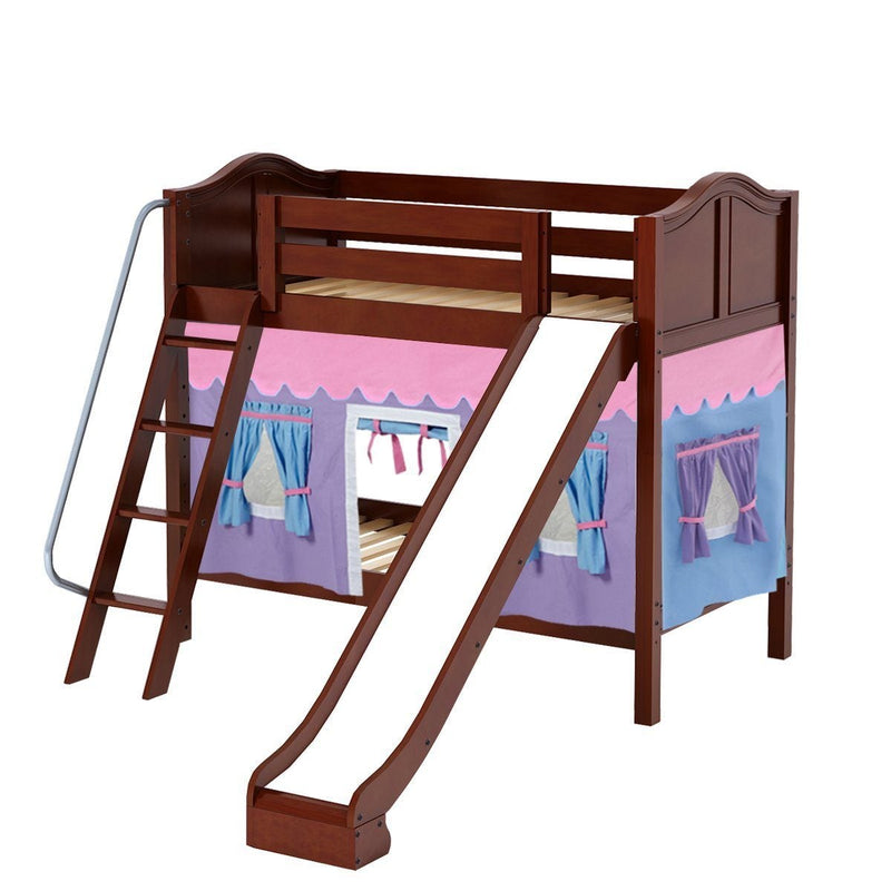 Maxtrix Twin Medium Bunk Bed with Angled Ladder, Curtain + Slide