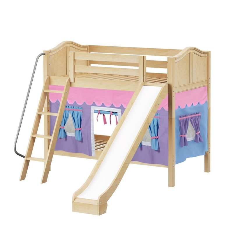 Maxtrix Twin Medium Bunk Bed with Angled Ladder, Curtain + Slide