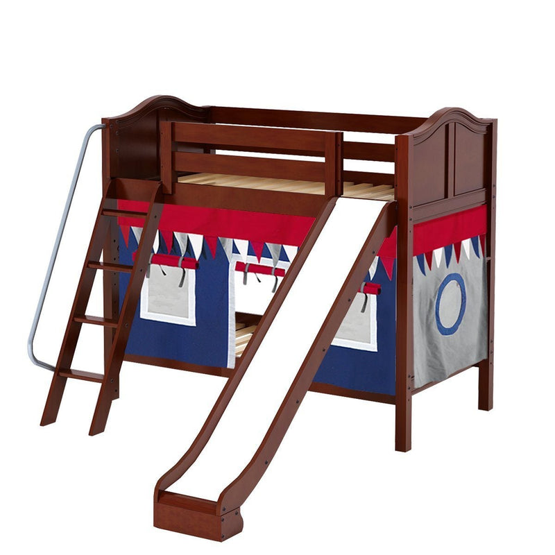 Maxtrix Twin Medium Bunk Bed with Angled Ladder, Curtain + Slide