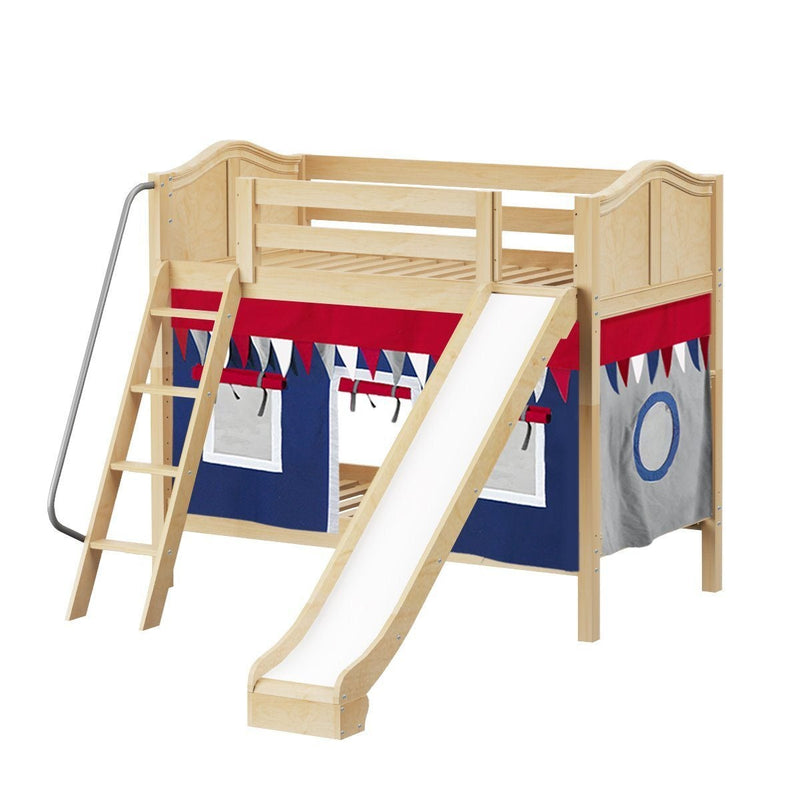 Maxtrix Twin Medium Bunk Bed with Angled Ladder, Curtain + Slide