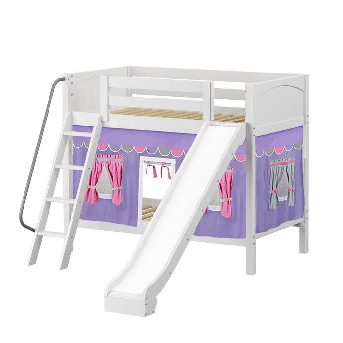 Maxtrix Twin Medium Bunk Bed with Angled Ladder, Curtain + Slide