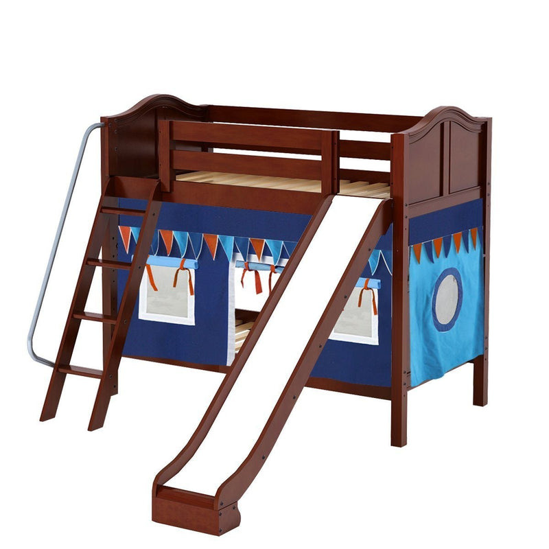 Maxtrix Twin Medium Bunk Bed with Angled Ladder, Curtain + Slide
