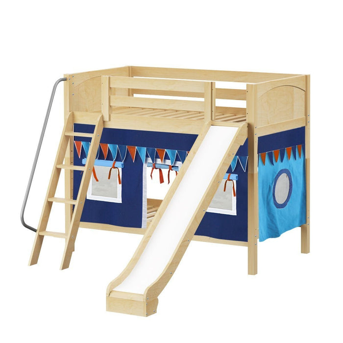 Maxtrix Twin Medium Bunk Bed with Angled Ladder, Curtain + Slide