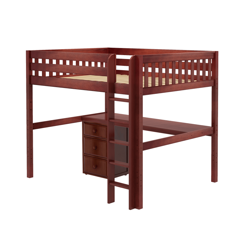 Maxtrix Queen High Loft Bed with Straight Ladder + Desk