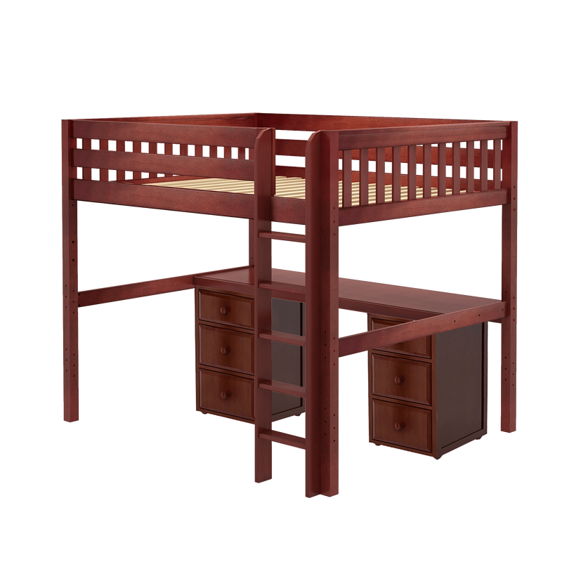 Maxtrix Queen High Loft Bed with Straight Ladder + Desk