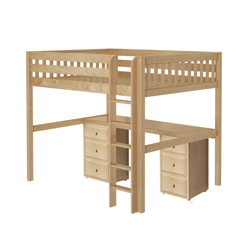 Maxtrix Queen High Loft Bed with Straight Ladder + Desk
