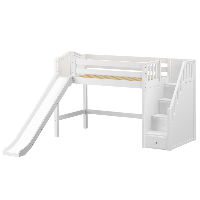 Maxtrix Twin Mid Loft Bed with Stairs + Slide