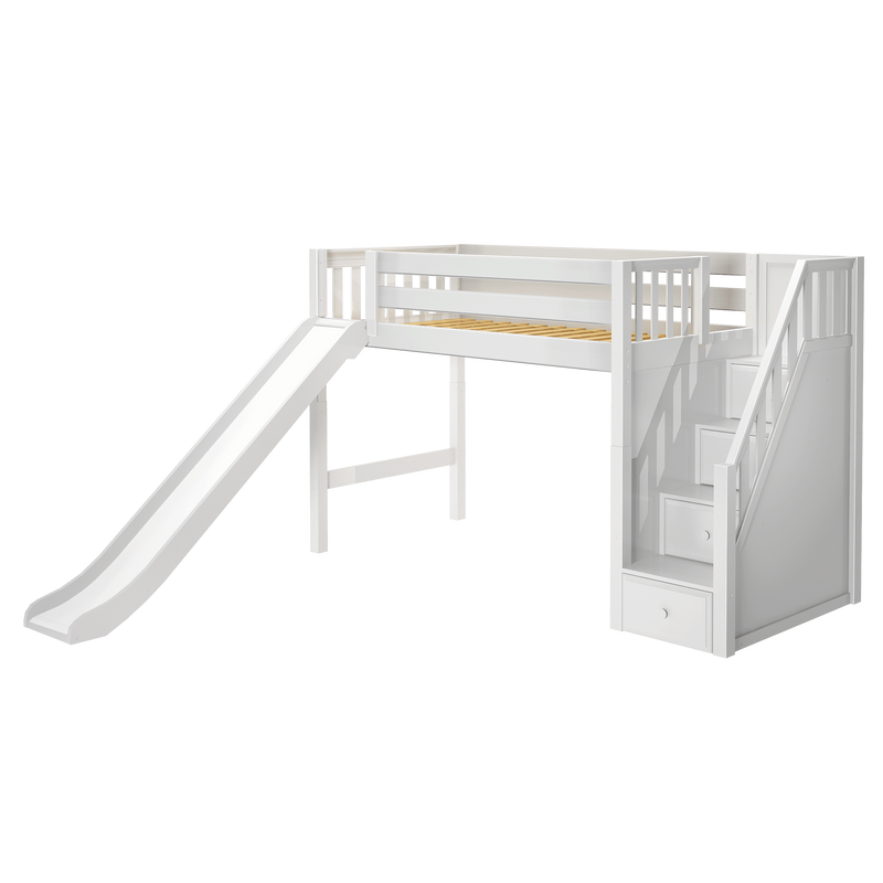 Maxtrix Twin Mid Loft Bed with Stairs + Slide