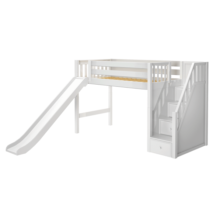 Maxtrix Twin Mid Loft Bed with Stairs + Slide