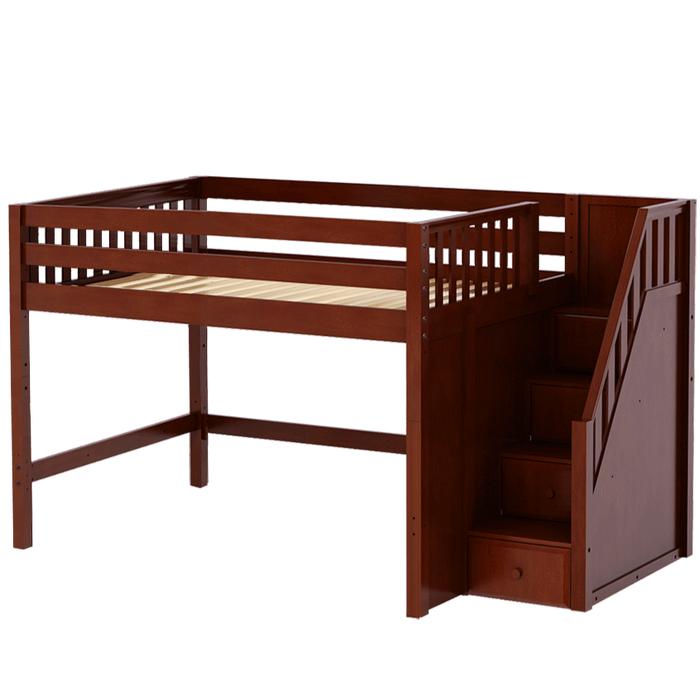 Maxtrix Full Mid Loft Bed with Stairs