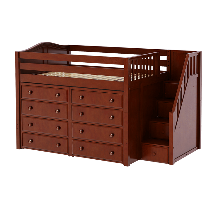 Maxtrix Full Mid Loft Bed with Stairs + Storage