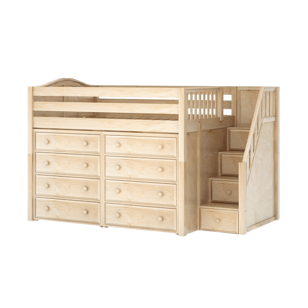 Maxtrix Full Mid Loft Bed with Stairs + Storage