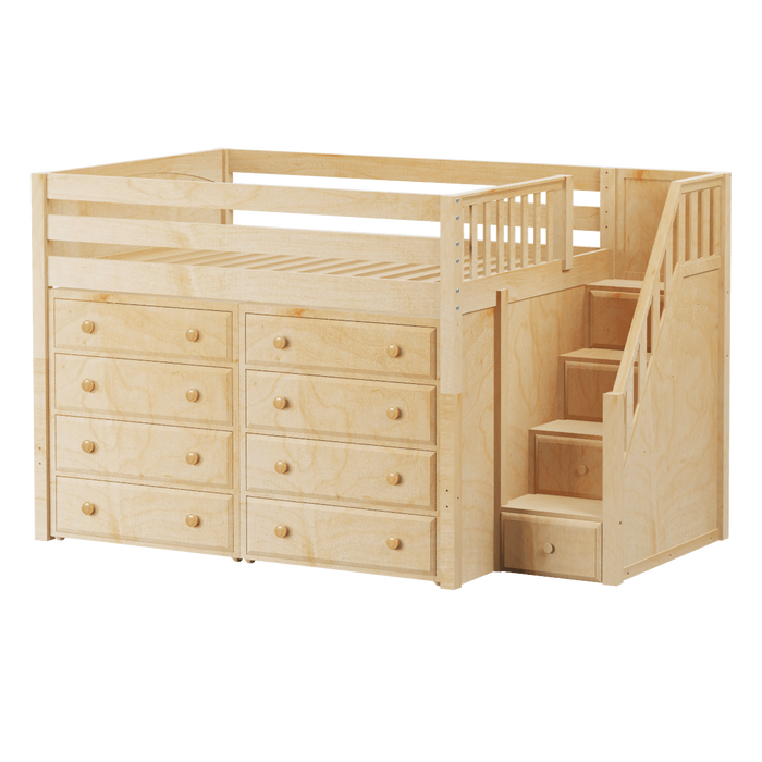 Maxtrix Full Mid Loft Bed with Stairs + Storage