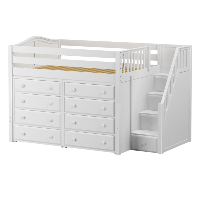 Maxtrix Full Mid Loft Bed with Stairs + Storage