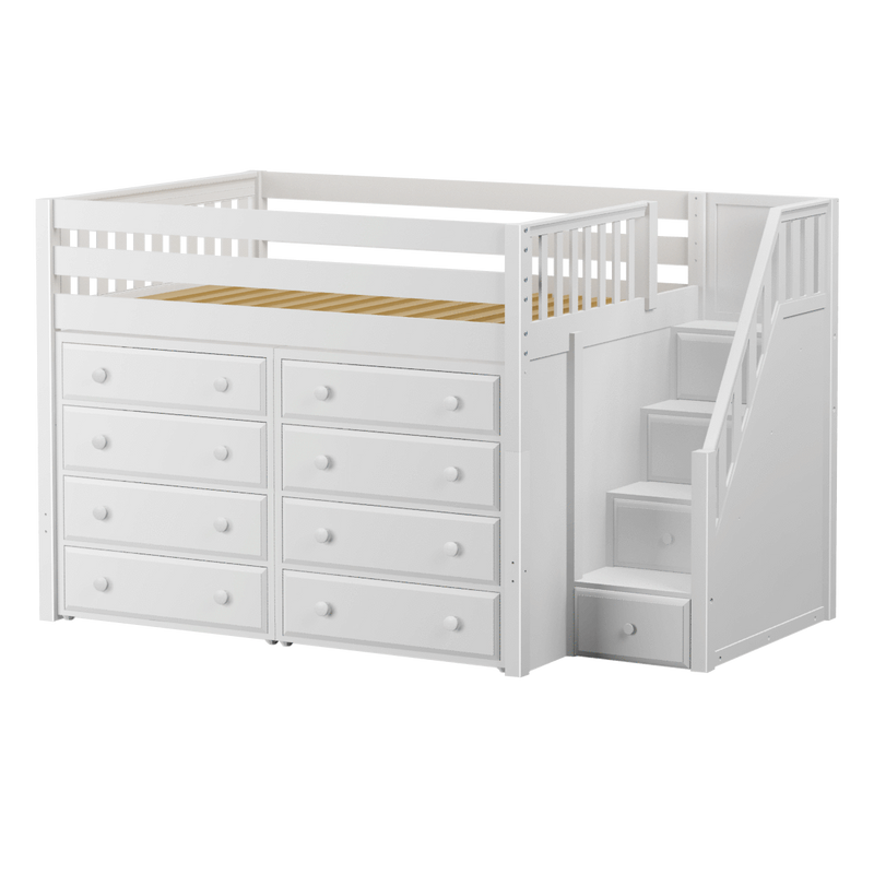 Maxtrix Full Mid Loft Bed with Stairs + Storage