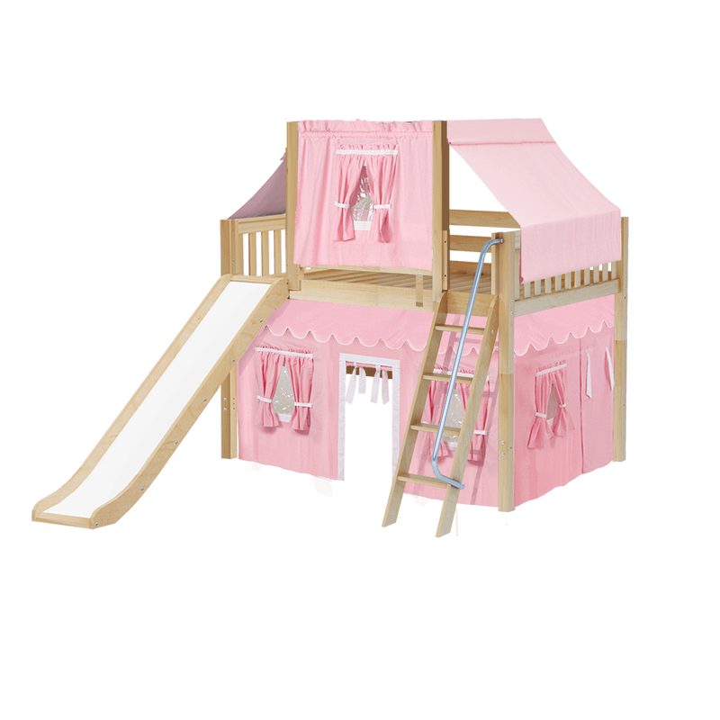 Maxtrix Full Mid Loft Bed with Angled Ladder, Curtain, Top Tent + Slide