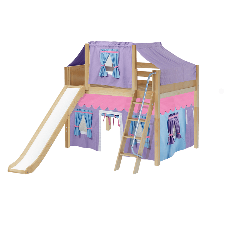 Maxtrix Full Mid Loft Bed with Angled Ladder, Curtain, Top Tent + Slide