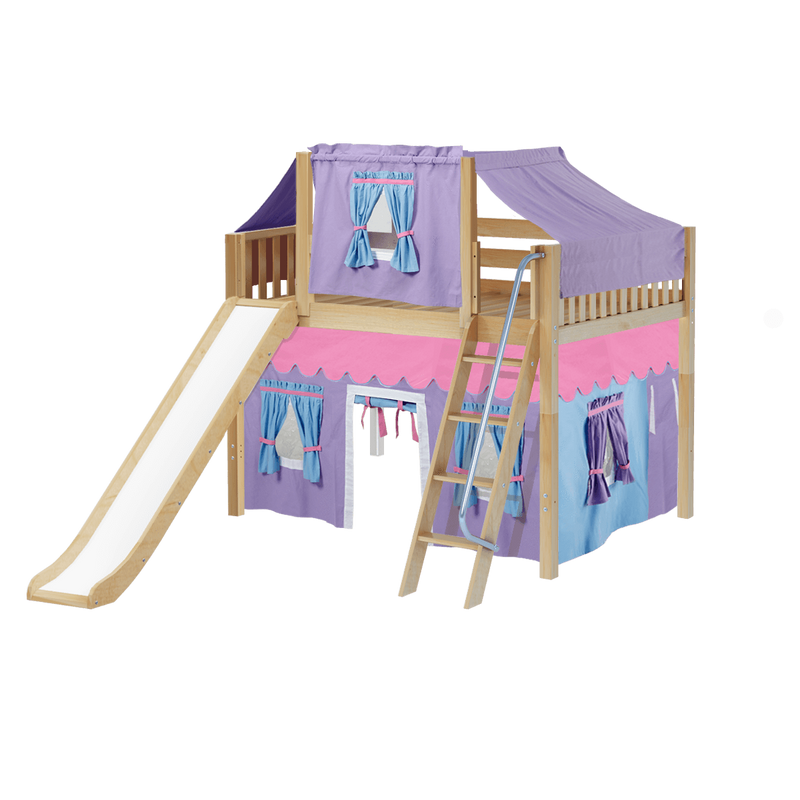 Maxtrix Full Mid Loft Bed with Angled Ladder, Curtain, Top Tent + Slide