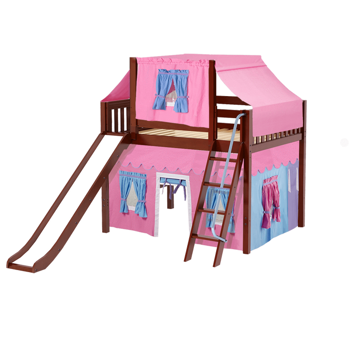 Maxtrix Full Mid Loft Bed with Angled Ladder, Curtain, Top Tent + Slide