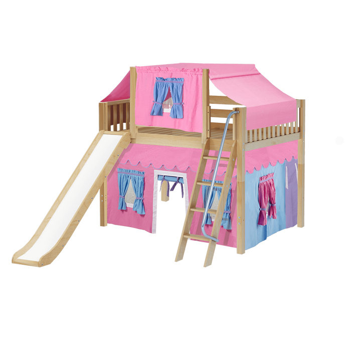 Maxtrix Full Mid Loft Bed with Angled Ladder, Curtain, Top Tent + Slide