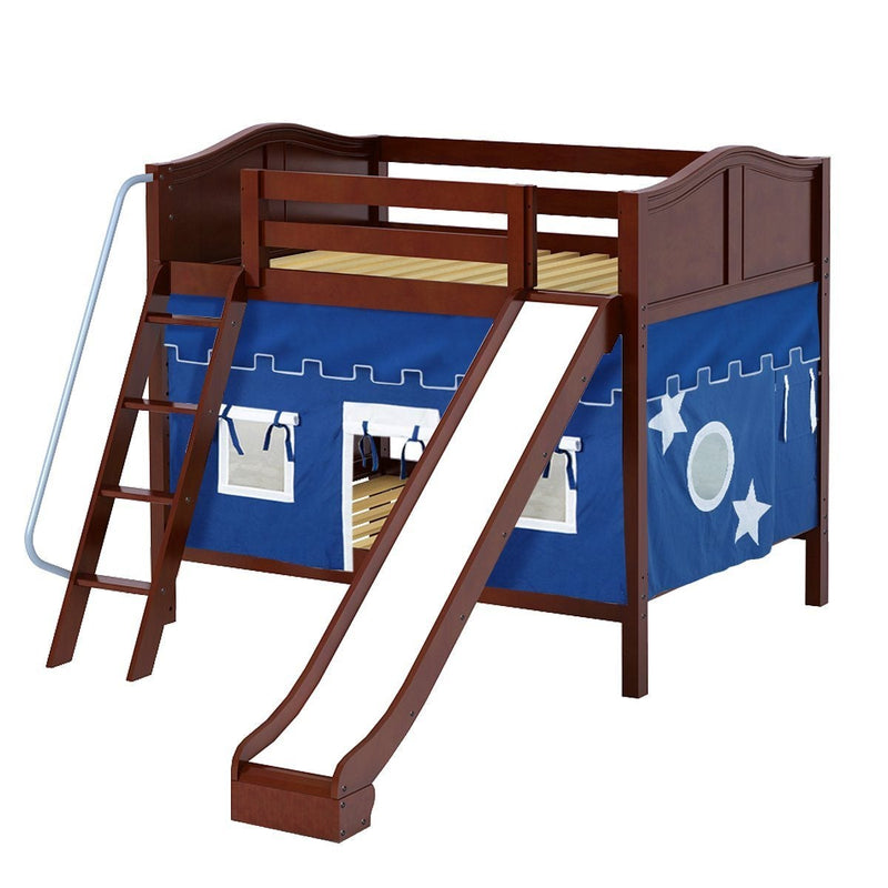 Maxtrix Full Medium Bunk Bed with Angled Ladder, Curtain + Slide