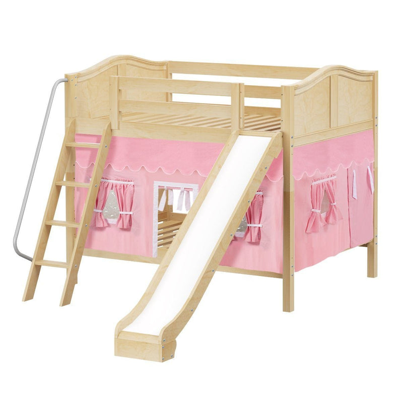 Maxtrix Full Medium Bunk Bed with Angled Ladder, Curtain + Slide
