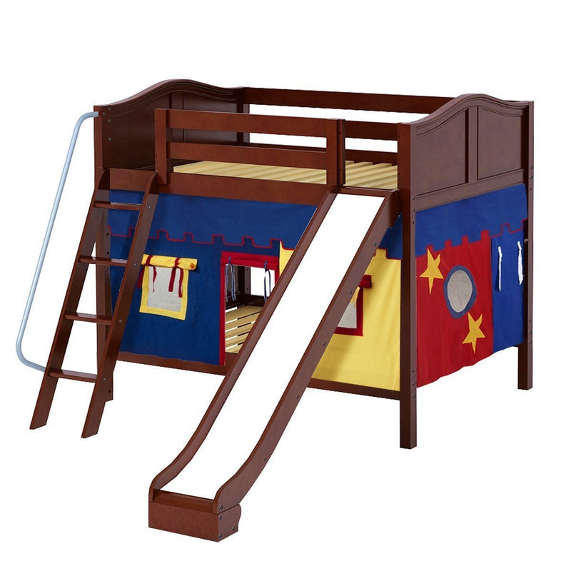 Maxtrix Full Medium Bunk Bed with Angled Ladder, Curtain + Slide