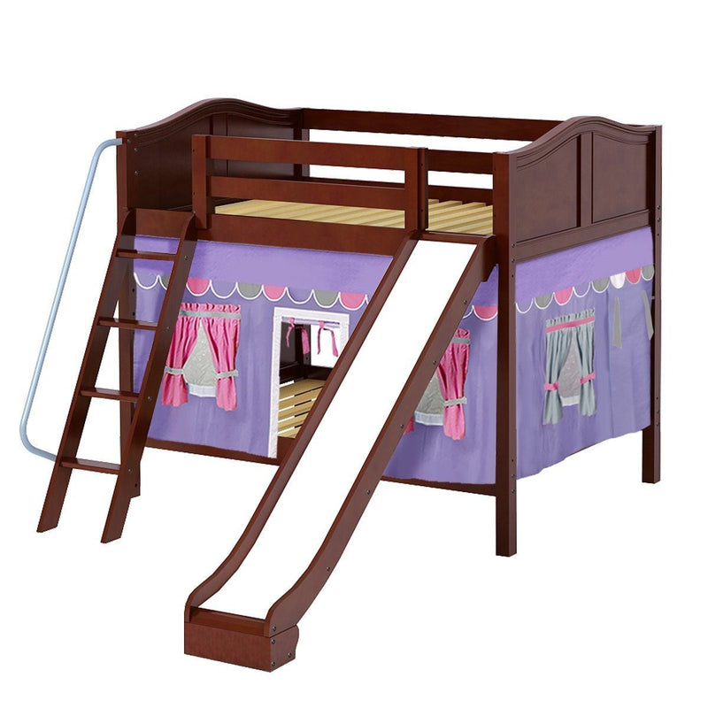Maxtrix Full Medium Bunk Bed with Angled Ladder, Curtain + Slide
