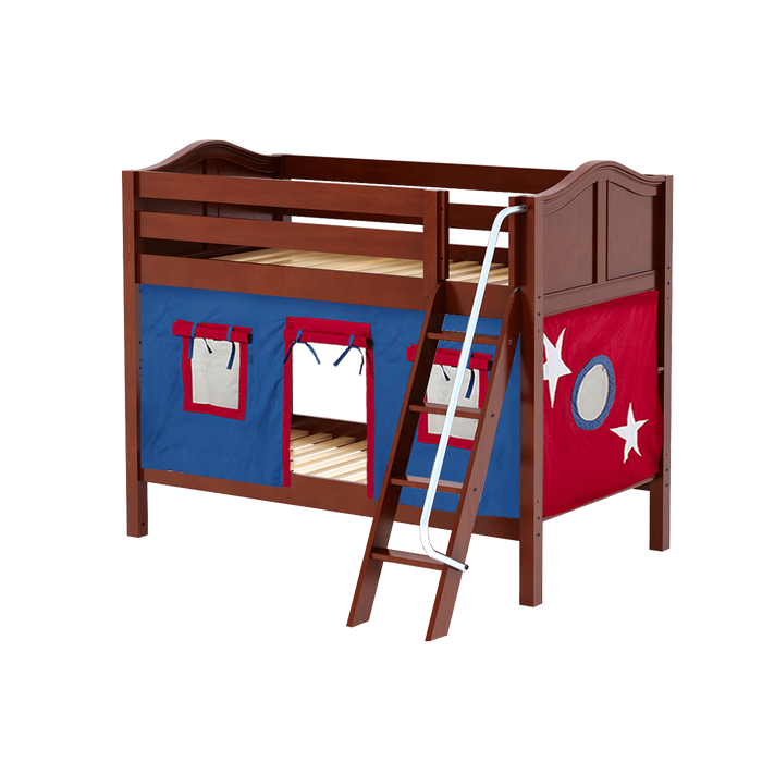 Maxtrix Twin Low Bunk Bed with Angled Ladder + Curtain