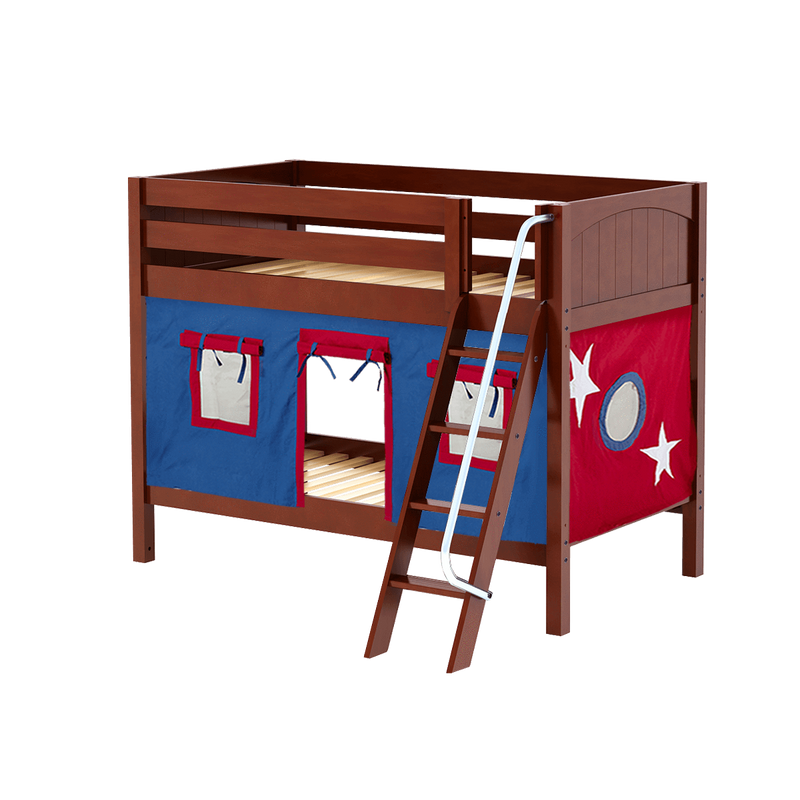 Maxtrix Twin Low Bunk Bed with Angled Ladder + Curtain